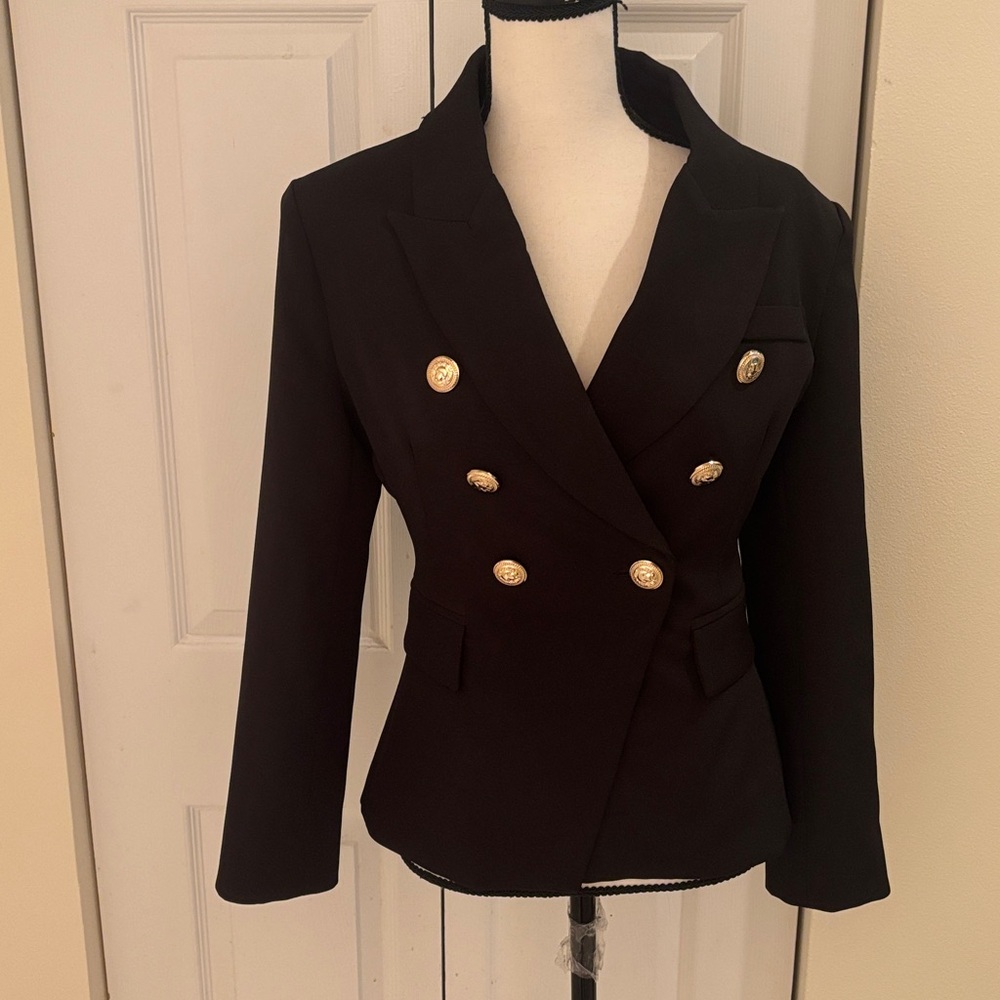 LOVE | LABELS BLACK GOLD BUTTON DOUBLE BREASTED BLAZER SIZE MEDIUM